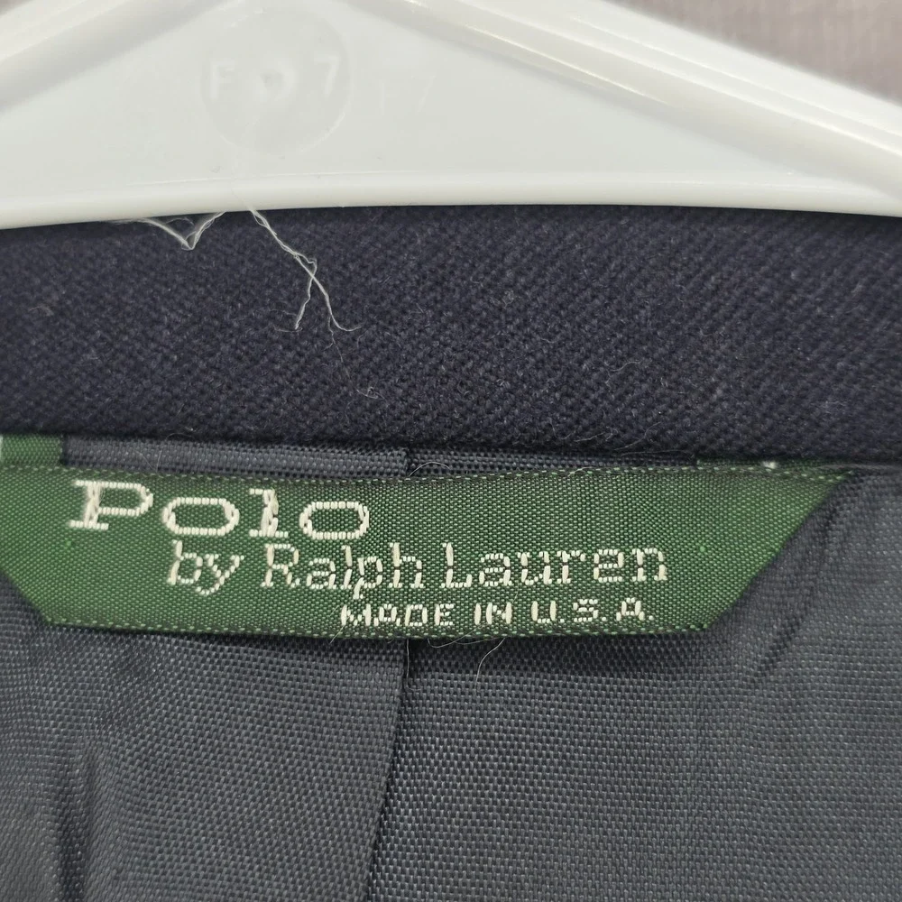 VTG Polo Ralph Lauren Navy Blue Blazer Gold Crest Buttons Made In USA Wool